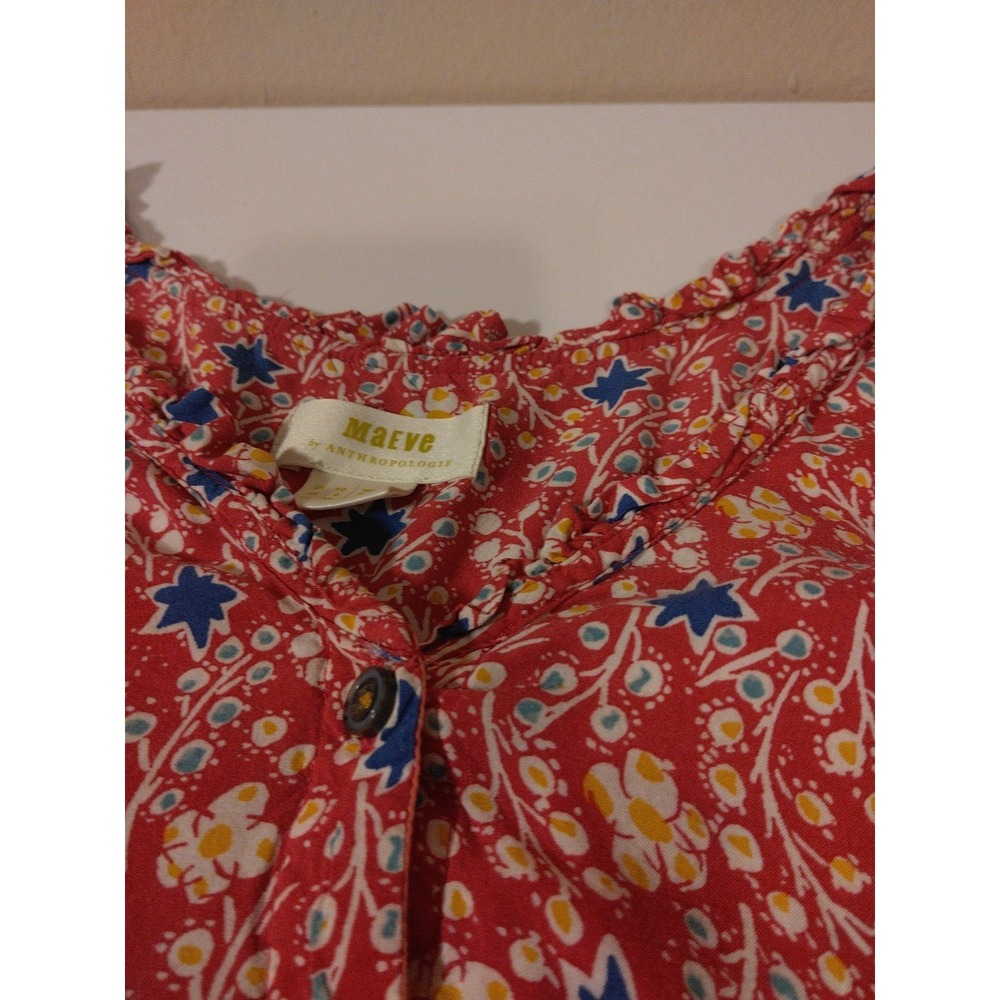 Anthropologie Maeve Floral Ruffled Hem Button Front Marisol Top Size 6 Cottage - Picture 7 of 9